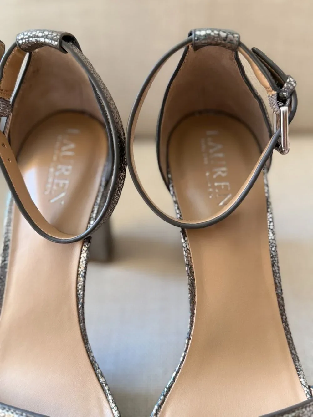 Lauren Ralph Lauren, Size 8.5, 100% Leather, Silver, Platform